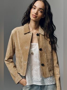 Blank NYC Tan Leather Suede Button Jacket Crop